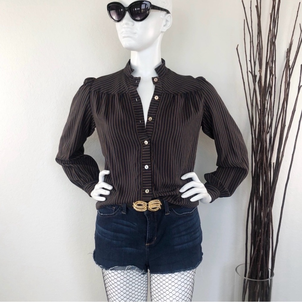 Brown Striped Button-Up Women's Top